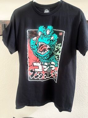 Santa Cruz Skateboards Black Tee with White Tag and Teal Accent